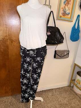 Vtg TRIPP NYC Skull Crossbones Skinny Jeans Black White Mall Goth Punk 3